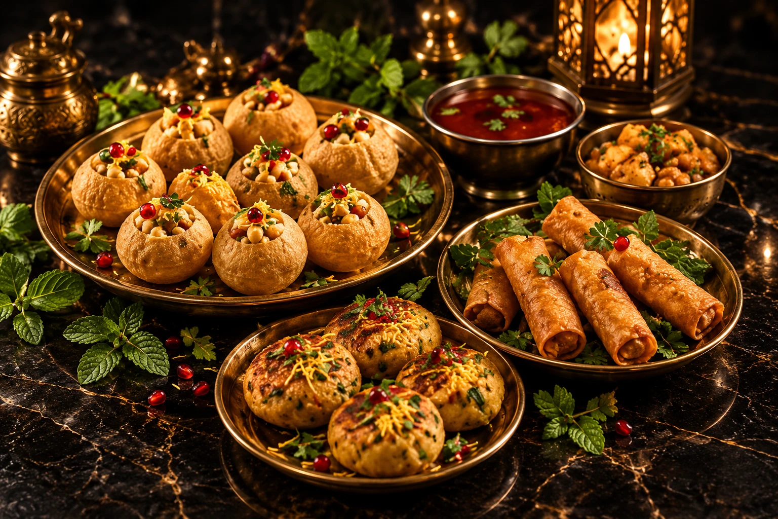 Illustration: Gol gappe, aloo tikki and spring rolls