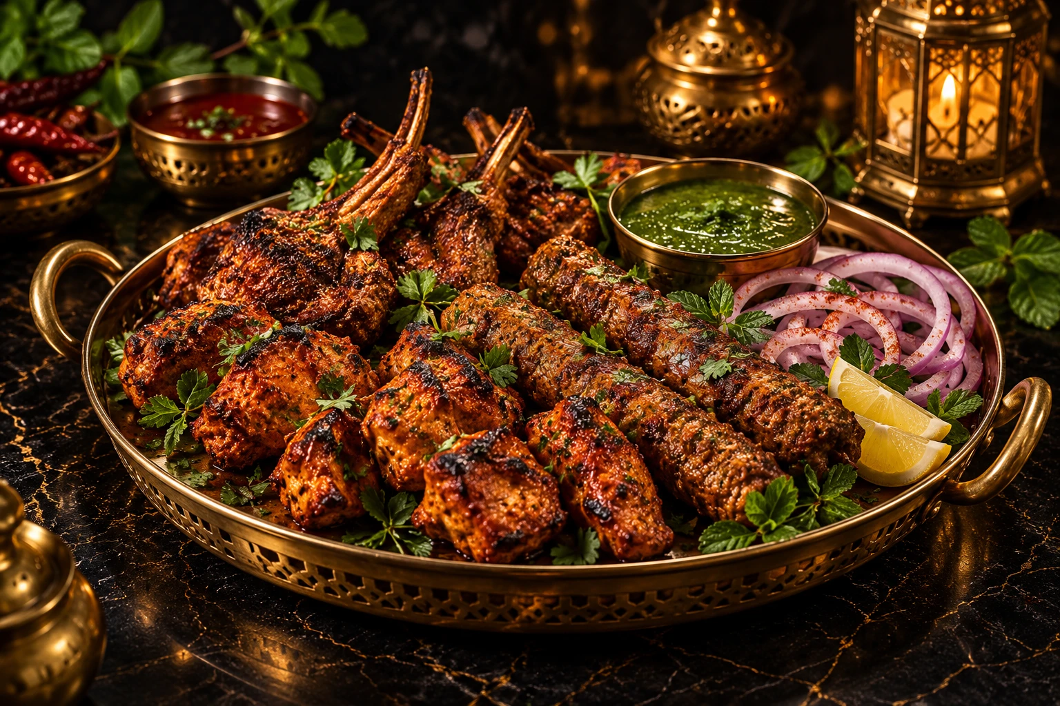 Illustration: Chicken tikka, seekh kebabs and lamb chops