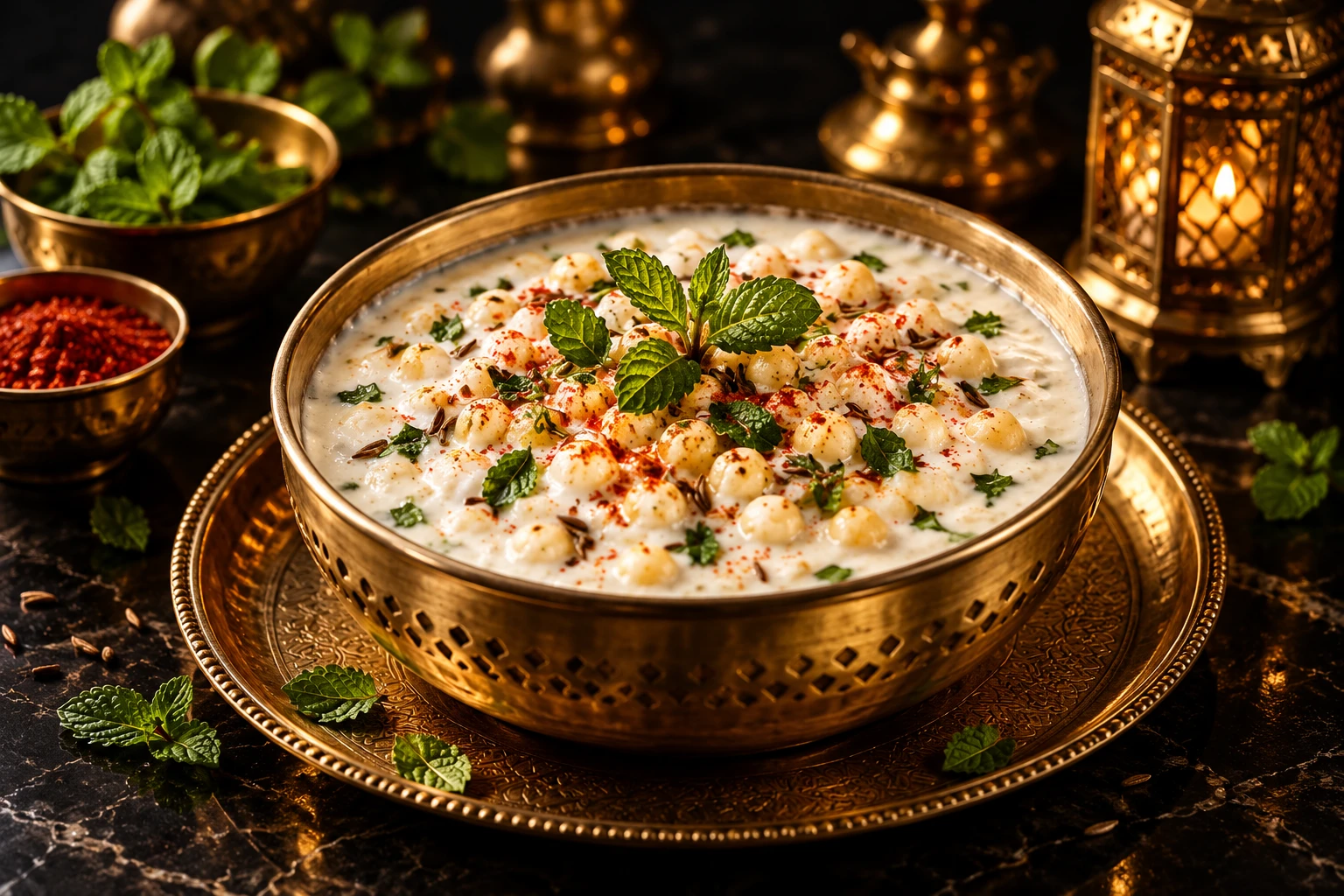 Illustration: Boondi raita with mint and cumin